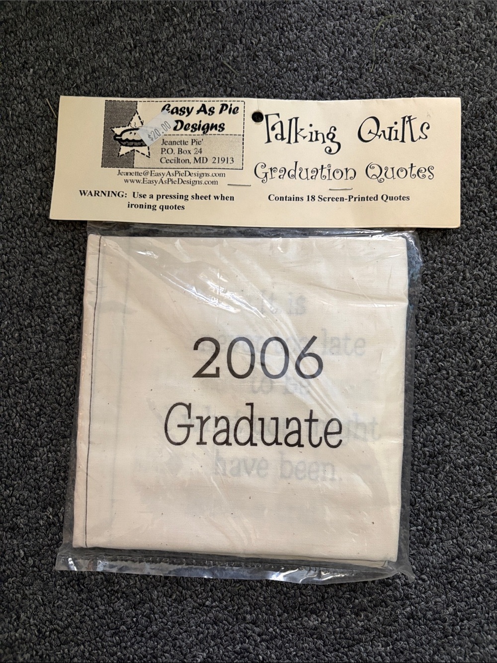 2006 Graduate Talking Quilts Fabric Panel - Cream/Black